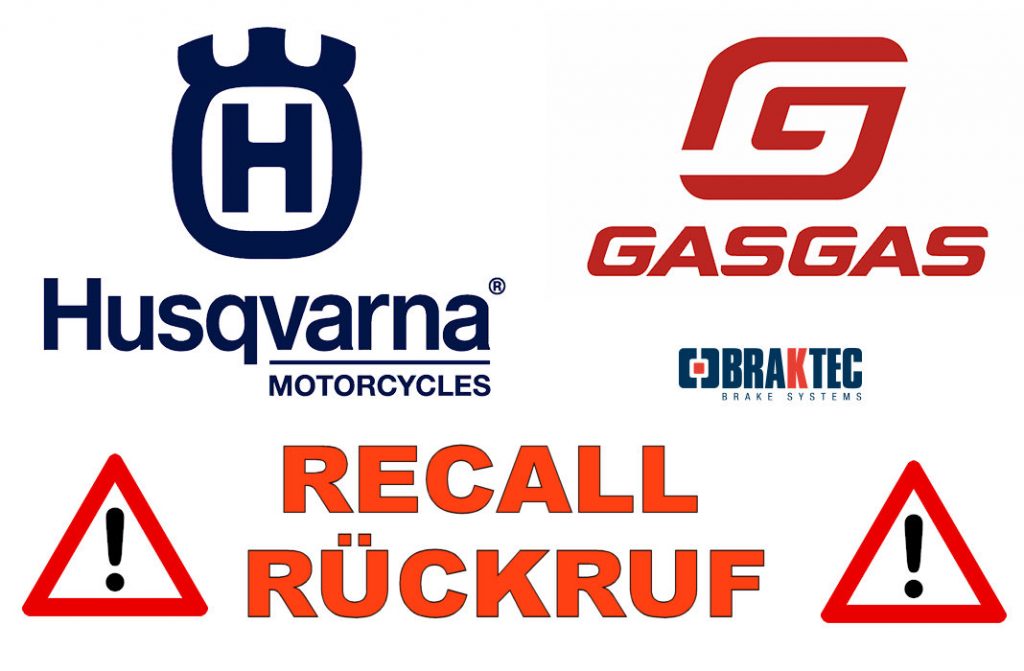 RECALL / RÜCKRUF GASGAS HUSQVARNA BRAKTEC ALL ENDURO BIKES 2022 / Alle EnduroModelle